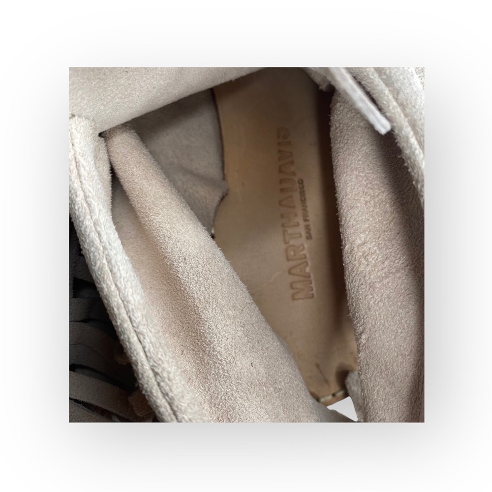 Martha Davis ❃ Fringe Flat Open Toe + Heel Bootie Sandal ❃ Stone Suede ❃ 38 7.5M - Picture 12 of 16